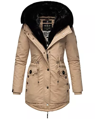 Navahoo Mäntel Navahoo Damen Winterjacke mit Kunstpelz Kragen und Fellkapuze abnehmbar gefüttert B938