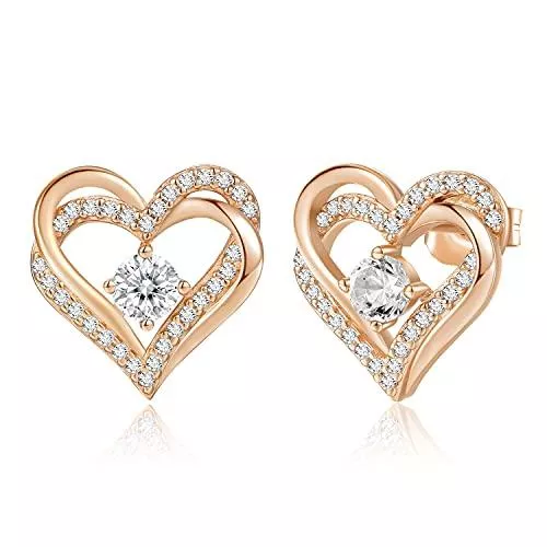 CDE Schmuck CDE Ohrringe für Damen 925 Sterling Silber Rosegold Forever Love Herz Geburtsstein Frauen Ohrstecker Schmuck Geschenk für Sie Valentinstag Geburtstags Weihnachten Muttertag Hochzeits Jubiläum Geschenk