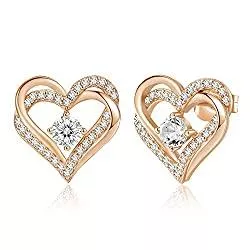 CDE Schmuck CDE Ohrringe für Damen 925 Sterling Silber Rosegold Forever Love Herz Geburtsstein Frauen Ohrstecker Schmuck Geschenk für Sie Valentinstag Geburtstags Weihnachten Muttertag Hochzeits Jubiläum Geschenk