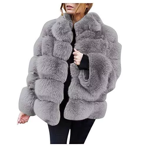 Yourumao Mäntel Warme Pelzmantel Kunstpelz Damen Winterjacke Trendige Einfarbig Jacke Felljacke Plüsch Cardigan Elegant Vorne Offen Wintermantel Plüschmantel Dicker Freizeitjacke Pelzkleidung Langarm Oberbekleidung