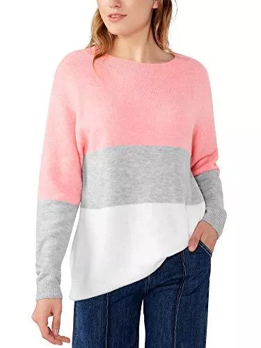 Woolen Bloom Pullover & Strickmode Woolen Bloom Damen Oversize Strickpullover Lässiger Gestreift Pullover Farbblock Rundhals Pulli in Feinstrick Flauschig Strickpulli Langärmeligem Strick Sweater Sweatshirt Oberteile Herbst Winter
