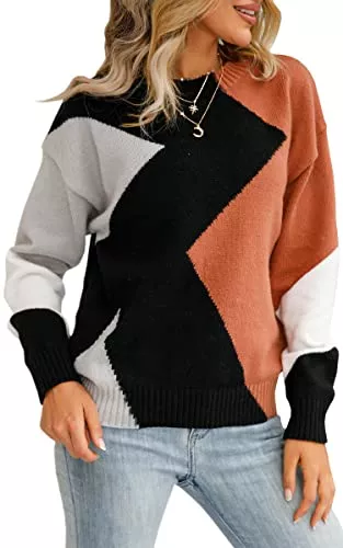ASOMI Pullover & Strickmode ASOMI Pullover Damen Lässig Langarmshirt Strickpullover Lose Rundhals Sweatshirts Strickbluse mit Bunt Streifen