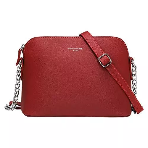 David Jones Taschen & Rucksäcke David Jones - Damen Kleine Umhängetasche - Saffiano Leder Feste Schultertasche - Kette Schulterriemen Abendtasche - Reißverschluss Handtasche - City Clutch Party Zip Crossbody Bag Mode - Rot