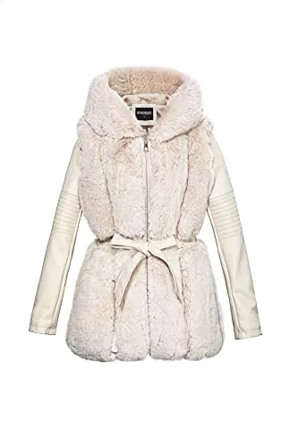 GRAN ORIENTE Jacken GRAN ORIENTE Damen Kunstlederjacke mit Kunstfellkragen Langarm Warm Winter Reißverschluss Daunen Kapuzenparka mit Taschen