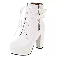 MISSUIT Stiefel MISSUIT Damen High Heels Stiefeletten Blockabsatz Ankle Boots mit Schnürung
