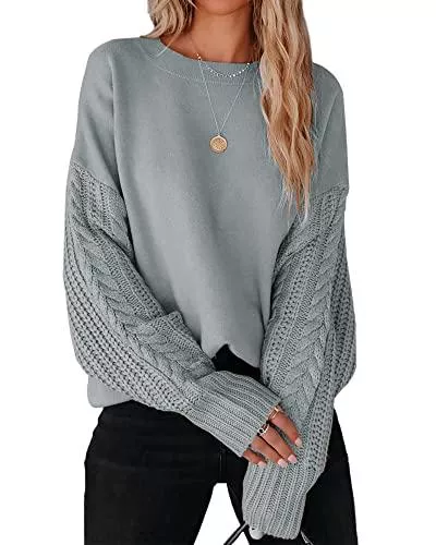 Bequemer Laden Pullover & Strickmode Bequemer Laden Damen Langarm Rundhals Pullover Sweater Zopfmuster Casual Oversize Dick Herbst Langarmshirt Sweatshirt Top