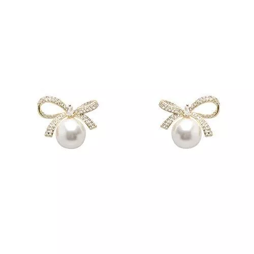 Aifang Schmuck Schleife Ohrringe Perlenohrringe, 925 sterling Silber Ohrstecker, Zirkonia Schmetterling Ohrringe für Frauen-Pearls Damen-Ohrstecker 925 Perlenohrstecker