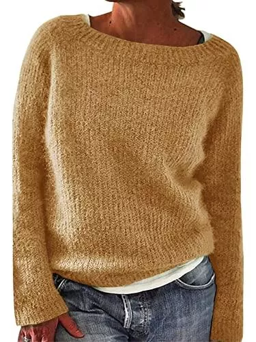 YYIDATON Pullover & Strickmode YYIDATON Damen Pullover Winter Basic Oversize Pullover Casual Langarm Rundhals Strickpullover Tops