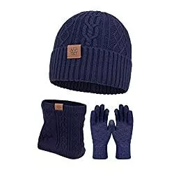 Unbekannt Hüte & Mützen Unbekannt Warme Wintermütze Grobstrick Mütze mit Fleece mit Thermo Fleecefutter Hüte Beanie Satin Outdoor Sport Mütze für Outdoor Warm Winter Damen Wintersport Warm Wintermütze