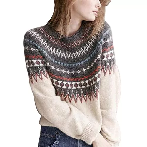 ticticlily Pullover & Strickmode ticticlily Damen Pullover Rundhals Langarm Strickpullover Lässig Locker Stricksweater Rollkragen Stricksweatshirt Jacquard Muster Pullover
