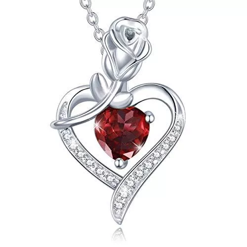 FANCIME Schmuck FANCIME 925 Sterling Silber Halskette Rosen Herz Anhänger Geburtsstein Kette mit Edelsteine Muttertags Valentinstag Jahrestag Geburtstag Schmuck Geschenk Für Damen Frauen Mutter Freundin Mama - 40+5cm