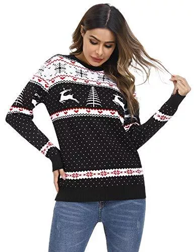 Irevial Pullover & Strickmode Irevial Weihnachtspullover Damen Lustig Winter Strickpulli Langarm Rundhals Christmas Sweater
