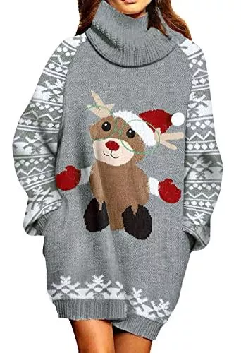 Viottiset Pullover & Strickmode Viottiset Damen Langarm Oversize Grobstrick Pulloverkleid Mit Rollkragen