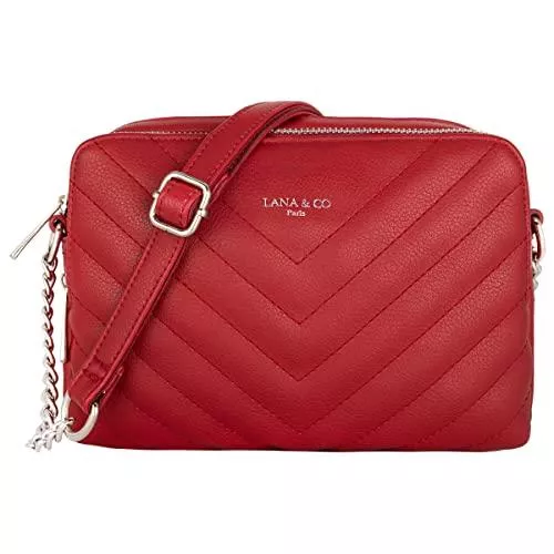 CRAZYCHIC Taschen & Rucksäcke CRAZYCHIC - Damen Gesteppte Umhängetasche - Kleine Kette Schultertasche - Frau Steppmuster PU Leder - Rechteckige 2 Fächern Tasche - Crossbody Bag Handtasche Clutch Kettentasche Stepptasche - Rot