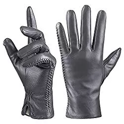 QNLYCZY Handschuhe & Fäustlinge Echtes Schaffell Leder Handschuhe für Damen, Winter Warm Kaschmir Futter Touchscreen Texting Fahren Motorrad Kleid Handschuhe
