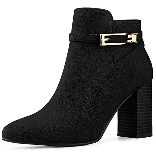 Allegra K Stiefel Allegra K Damen Stiefeletten mit runder Zehenschnalle und klobigem Absatz