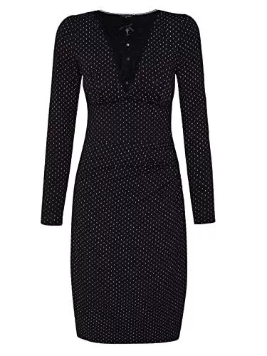 Vive Maria Freizeit Vive Maria One Night In Paris Damen Etuikleid schwarz Allover, Rundhals, gepunktet, ohne Kragen, figurbetont, Langarm, Kniebedeckend