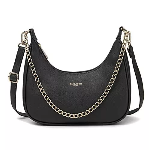 David Jones Taschen & Rucksäcke David Jones - Damen Kleine Umhängetasche Viele Fächern - Frau Kette Schultertasche PU Leder - Crossbody Bag 3 Taschen Pochette Clutch - Handtasche Trend Tote Abendtasche Kettentasche - Schwarz