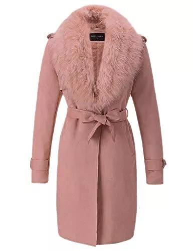 BELLIVERA Mäntel BELLIVERA Damen Kunstwildlederjacke Winter Warme Lange Strickjacke Parka Mantel mit Abnehmbarem Pelzkragen