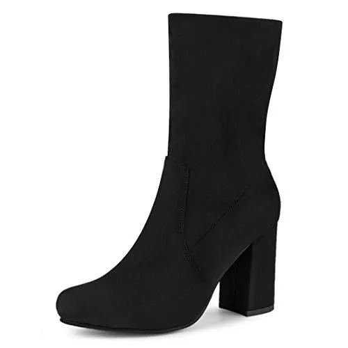 Allegra K Stiefel Allegra K Faltbare Stiefeletten mit Abgerundeter Zehenpartie und Blockabsatz für Damen