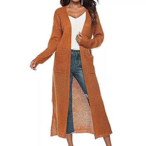 Vertvie Strickjacken Vertvie Damen Mantel Langarm Open Front Cardigan Strickjacke Asymmetrisch Schnitt Strickmantel Langshirt mit Taschen