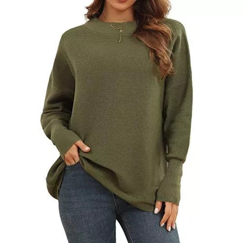 ANGGREK Pullover & Strickmode ANGGREK Pullover Damen Lang Strickpulli Rundhalsausschnitt Hohe Elastizität Langarm Strickpullover Winter Pulli Übergröße XS-XL