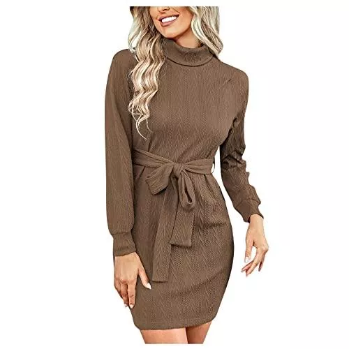 Graceyo Freizeit Graceyo Herbst Winter Dick Rollkragenkleid Damen, Einfarbig Rollkragen Langarm Strickkleid, Warm Langarmkleid Strickpulli Kleid, Pulloverkleid Freizeitkleid Knielang, Pullover Kleid Strick Sweater