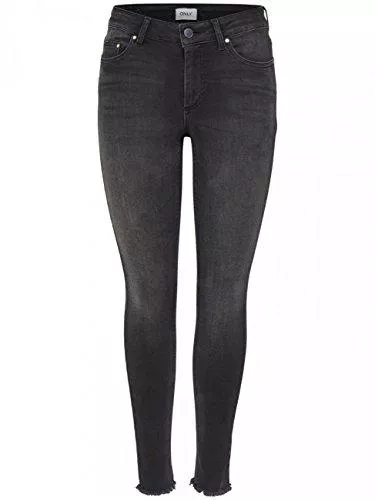 ONLY Jeans ONLY Damen Jeans onlBLUSH Mid ANK Raw Jeans REA1099 - Slim Fit - Schwarz - Black Denim, Größe:M - L 30, Farbe:Black Denim (15157997)