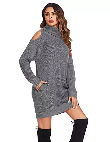 Beyove Freizeit Beyove Damen Elegant Strickkleid Rollkragen PulloverKleid Langarm Pullikleid Einfarbig Minikleid Casual Lose Warme Kleid für Herbst Winter S-XXL