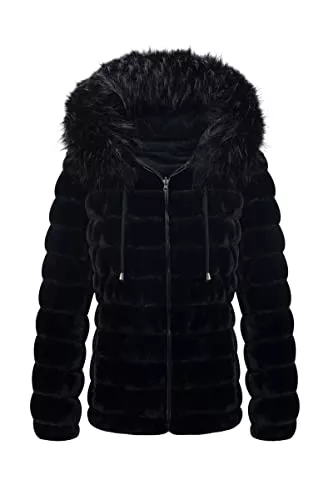 BELLIVERA Jacken Bellivera Damen Beid Seitig Kunstpelz Jacke mit Pelzkragen, Puffer Mantel Getragen auf