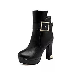 JIEEME Stiefel Synthetik Fashion Round Toe Block Heel Zipper high Heel with 11 cm Platform with 3 cm Comfortable Ankle Evening Party Boots for Women ta242