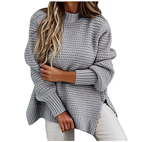 Xiangdanful Pullover & Strickmode Xiangdanful Rollkragenpullover Grobstrickpullover Damen Oversize Pullover Winter Strickpullover Langarm Winterpullover Elegant Sweater Einfarbig Dicker Damenpullover Warm Pulli Casual Oberteile
