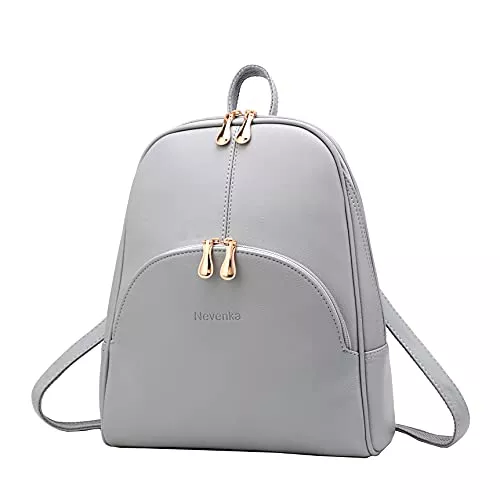 Nevenka Taschen & Rucksäcke Nevenka Rucksack Damen Cityrucksack Daypack Tagesrucksack PU Leder Zweiwege Reißverschluss Elegantes Design (Grau)