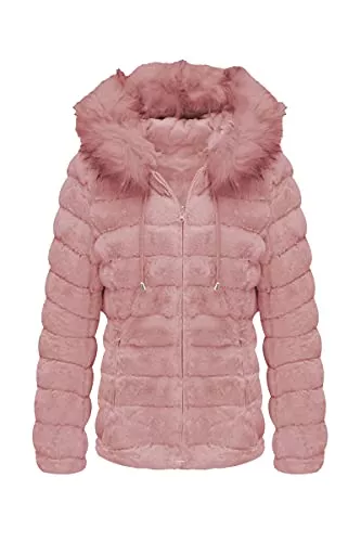 Geschallino Mäntel Geschallino Doppelseitige Kunstpelzjacke für Damen, Puffermantel mit Kapuze und Pelzkragen für Herbst und Winter