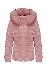 Geschallino Mäntel Geschallino Doppelseitige Kunstpelzjacke für Damen, Puffermantel mit Kapuze und Pelzkragen für Herbst und Winter