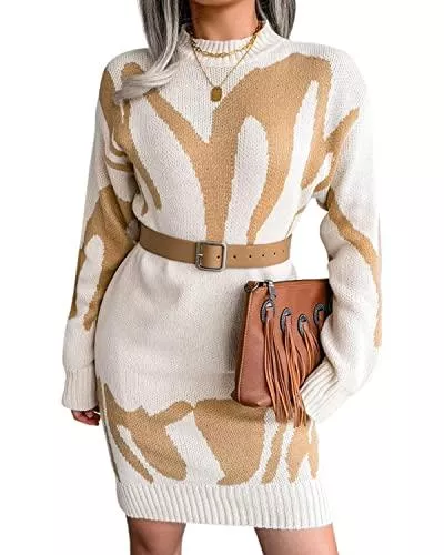BebreezChic Freizeit BebreezChic Damen Pulloverkleid Langarm Minikleid Zopfmuster Einfarbig Rundhals Strickkleid Jersey Kleid Wickelkleid Partykleid(Ohne Gürtel)