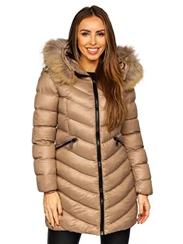 BOLF Mäntel BOLF Damen Winterjacke Parka Gefüttert mit Kunstfell Kapuze Wintermantel Lange Steppjacke Daunenjacke Puffermantel Sportjacke Warm Gefüttert Freizeit Outdoor Casual Style [D4D]