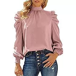 Cocoarm Langarmblusen Damen Bluse Langarm Shirts mit Laternenhülle Elegante Lockere Lässige Top Reine Farbe Hemd Oberteil