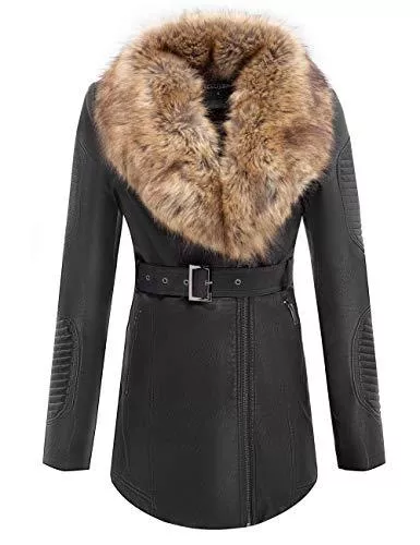 BELLIVERA Mäntel BELLIVERA Damen Lederjacke Winter Warm Moto Bikerjacke Wildleder Langer Mantel mit Abnehmbarem Pelzkragen