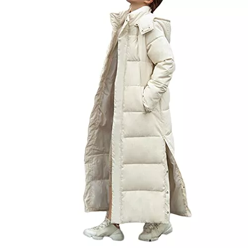 Godoboo Mäntel Godoboo Damen Daunenjacke Lang Pufferjacke Verdickter Kapuzenmantel Damen Winterjacke Casual Wintermantel Vegan mit Reißverschluss Mode