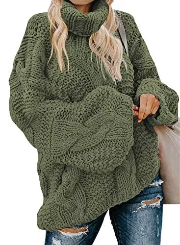 Modasua Pullover & Strickmode Modasua Damen Strickpullover Oversize Pullover Grobstrickpullover Sweatshirt Langarmshirt Rollkragen Casual Winter Kleid Übergroß Top
