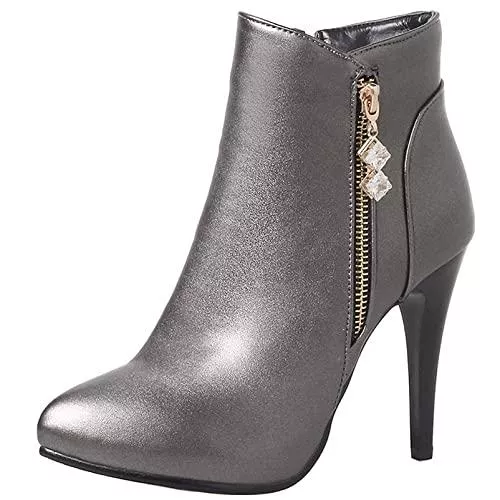 Diuniarza Stiefel Diuniarza Damen Stiletto Stiefeletten, Anzugstiefel Elegant Zip Kurzschaft Stiefel Höhe Ferse Pointed Toe Glitzersteine, Gr 33-52