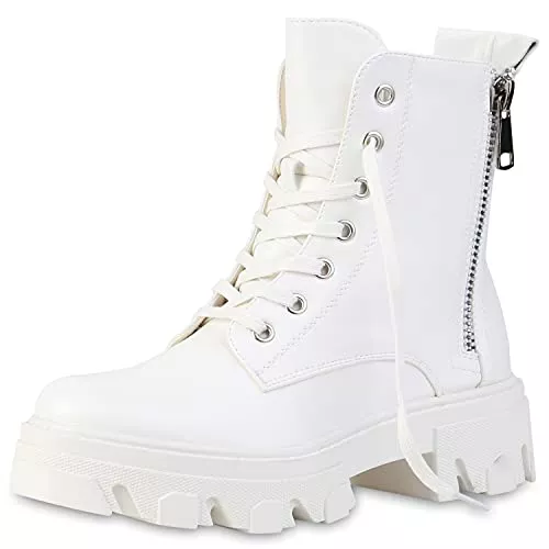 VAN HILL Stiefel VAN HILL Damen Stiefeletten Plateau Boots Leicht Gefüttert mit Blockabsatz Profilsohle Schnallen