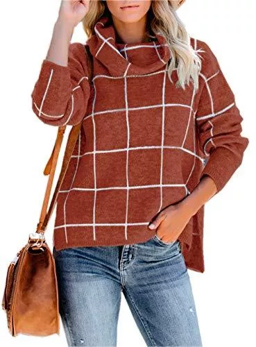 ZIYYOOHY Pullover & Strickmode ZIYYOOHY Damen OL Rollkragenpullover Kariert Langarm Feinstrick Strickpullover Modische