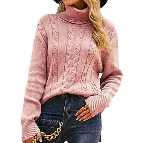 Odizli Pullover & Strickmode Odizli Rollkragenpullover Damen Strickpullover Grobstrick Elegant Langarm Herbst Winter Warm Pullover