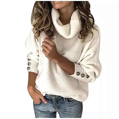 Generic Pullover & Strickmode Generic Pullover Damen, Damen Pullover Einfarbig Rollkragenpullover Strickpullover Winter Herbst Oversize Lässiges Pulli Sweater Langarm Sweatshirt Elegant Oberteile Langarmshirt Strickpulli Tops