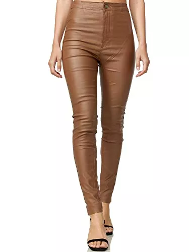 Elara Hosen Elara Damen Hose Kunstleder High Waist Chunkyrayan