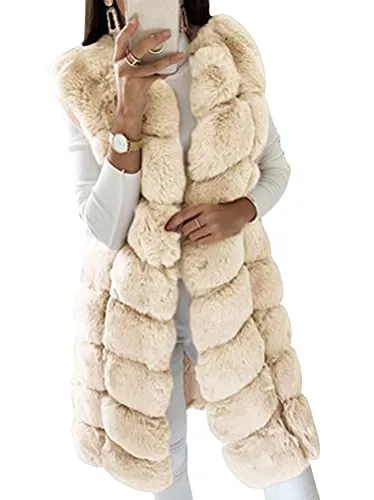 ORANDESIGNE Westen ORANDESIGNE Damen Faux Pelz Weste Mantel Ärmellos Jacke Weste Winter Kunstpelz Weste Fellweste Große Größen Winterjacke Lange Mantel Outwear Warm Pelzweste Pelzjacke Pelzmantel