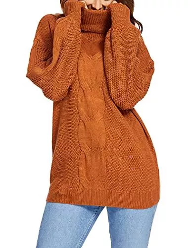Beyove Pullover & Strickmode Damen Pullover Rollkragen Pulli Oversized Strickpullover Casual Sweatshirt Loose Rollkragenpullover Sweater Rolli Winter