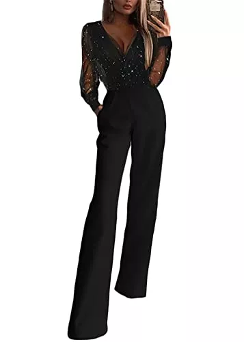 shownicer Jumpsuits shownicer Damen Jumpsuit Elegant Ärmellos Hohe Taille Cocktail Party Festlich Overalls Hosenanzug Playsuit Lang Romper für Hochzeit